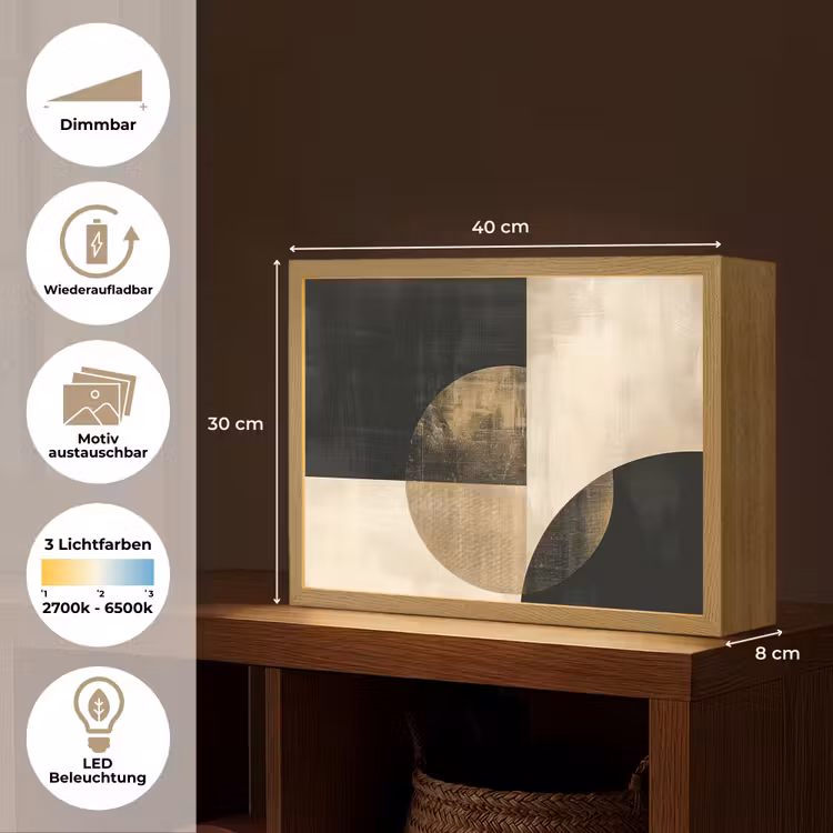 Abstract - Geometrische vormen - Zwart - Goud Light Box met batterij (Wandlamp) middel -USP_websiteoverzichtDE