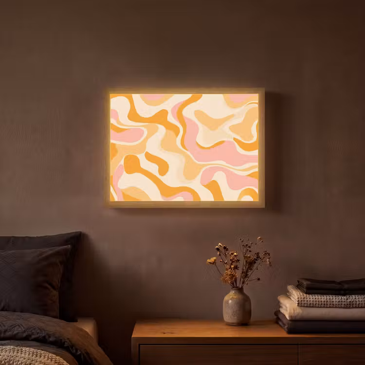 Abstract - Golvend - Oranje Light Box met batterij (Wandlamp) middel -sfeer4