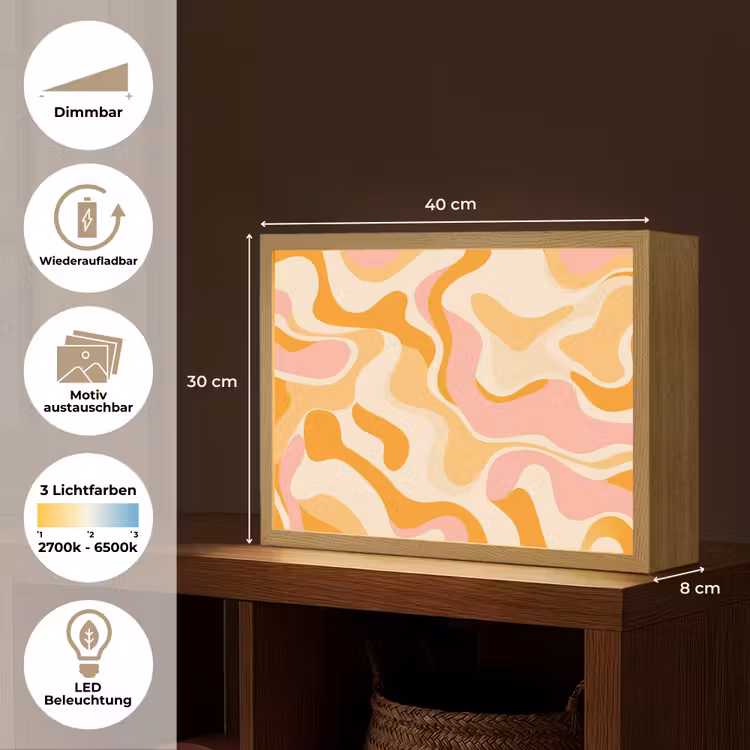 Abstract - Golvend - Oranje Light Box met batterij (Wandlamp) middel -USP_websiteoverzichtDE