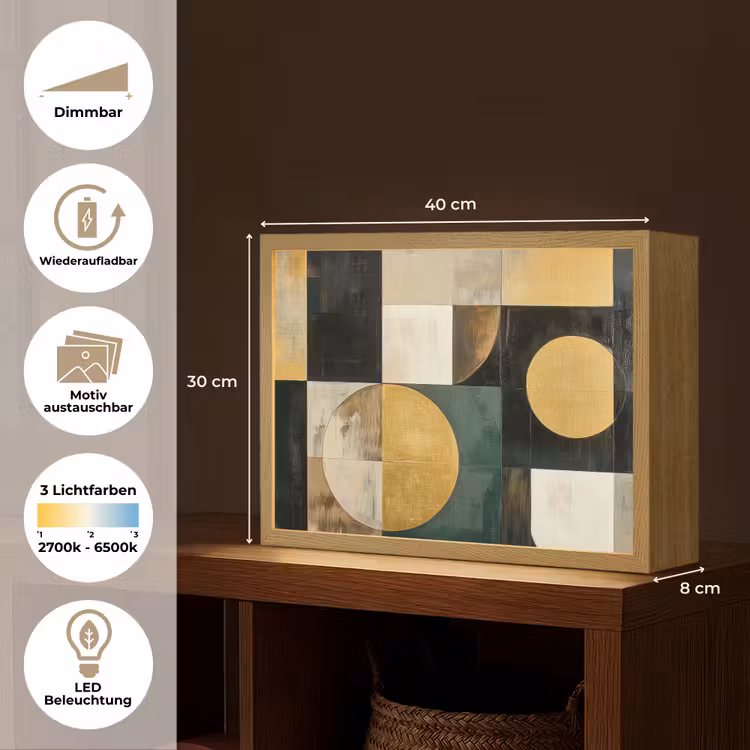 Abstract - Goud - Brons - Vormen - Geometrisch Light Box met batterij (Wandlamp) middel -USP_websiteoverzichtDE