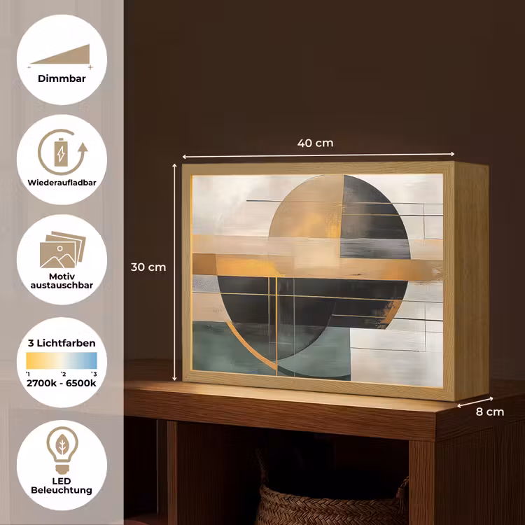 Abstract - Goud - Brons - Groen - Vormen - Modern Light Box met batterij (Wandlamp) middel -USP_websiteoverzichtDE
