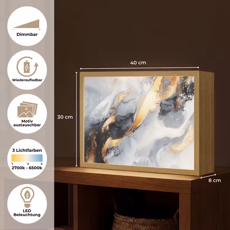 Abstract - Goud - Verf - Aesthetic - Art Light Box met batterij (Wandlamp) middel -USP_websiteoverzichtDE