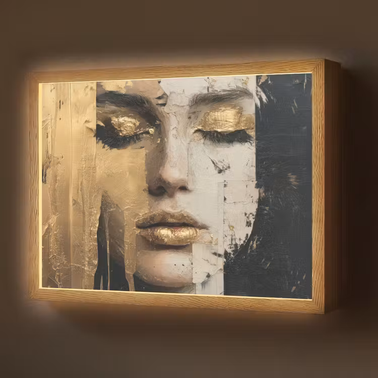 Abstract - Goud - Gezicht - Lippen Light Box met batterij (Wandlamp) middel -z3d_website