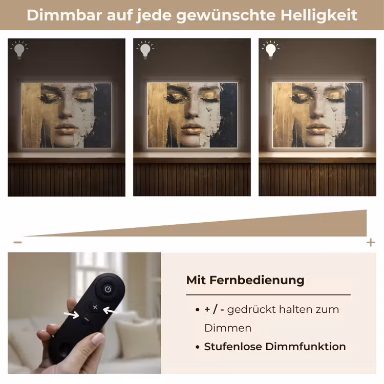 Abstract - Goud - Gezicht - Lippen Light Box met batterij (Wandlamp) middel -USP_dimbaarDE