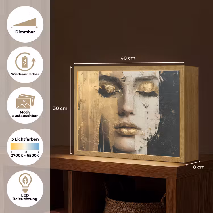 Abstract - Goud - Gezicht - Lippen Light Box met batterij (Wandlamp) middel -USP_websiteoverzichtDE