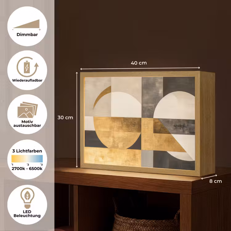 Abstract - Goud - Grijs - Vormen - Geometrisch Light Box met batterij (Wandlamp) middel -USP_websiteoverzichtDE