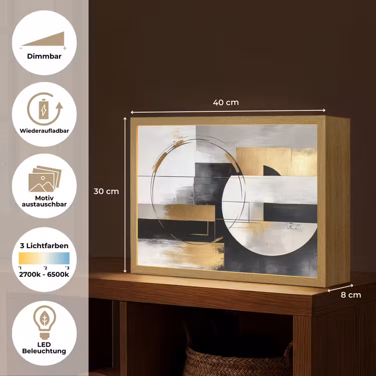 Abstract - Goud - Zilver - Vormen - Aesthetic Light Box met batterij (Wandlamp) middel -USP_websiteoverzichtDE