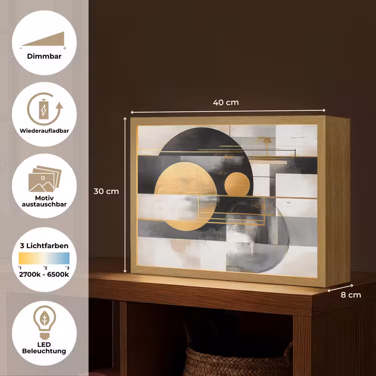 Abstract - Goud - Zilver - Vormen - Aesthetic - Modern Light Box met batterij (Wandlamp) middel -USP_websiteoverzichtDE