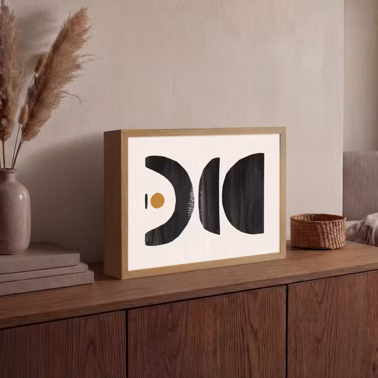 Abstract - Halve cirkel - Kunst - Zwart wit Light Box met batterij (Wandlamp) middel -sfeer2