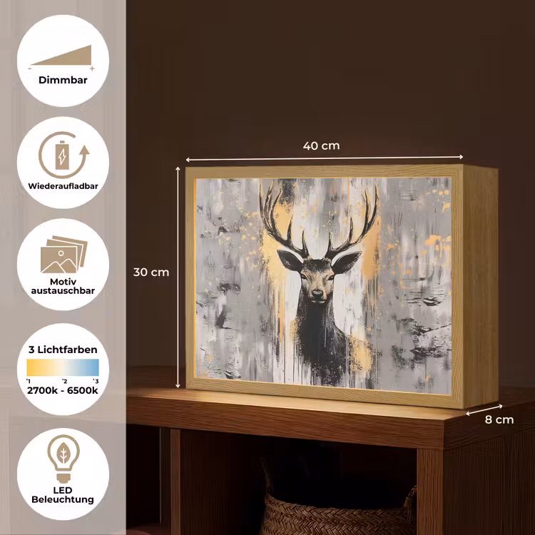Abstract - Hert - Gewei - Goud Light Box met batterij (Wandlamp) middel -USP_websiteoverzichtDE