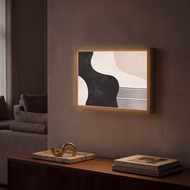 Abstract - Japandi - Beige - Modern Light Box met batterij (Wandlamp) middel -sfeer1