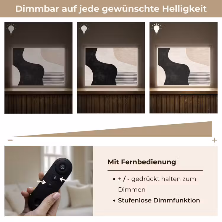 Abstract - Japandi - Beige - Modern Light Box met batterij (Wandlamp) middel -USP_dimbaarDE