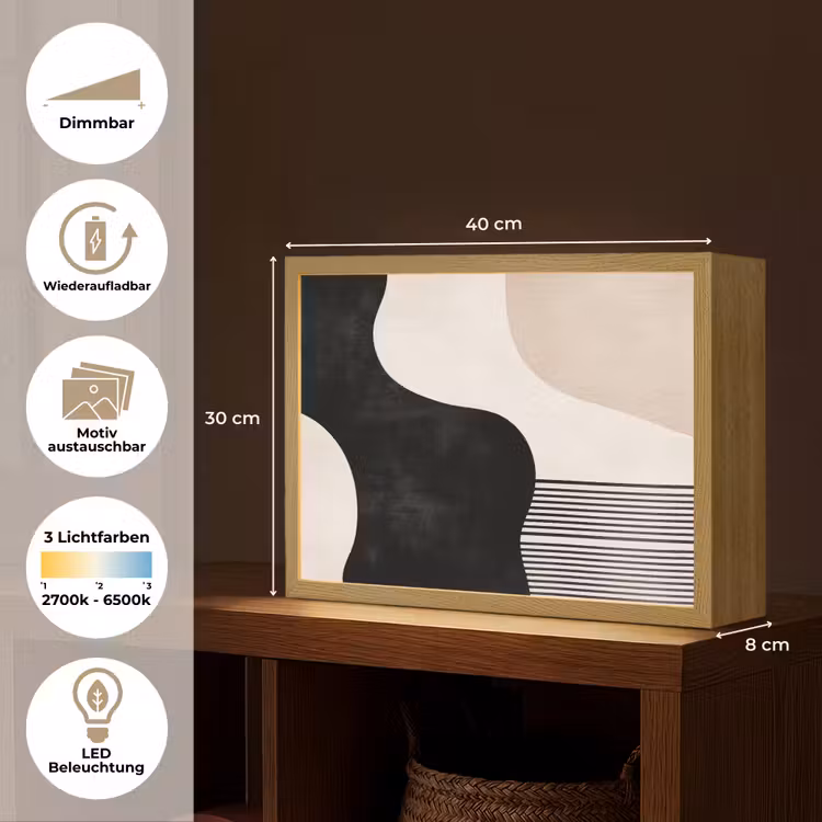 Abstract - Japandi - Beige - Modern Light Box met batterij (Wandlamp) middel -USP_websiteoverzichtDE