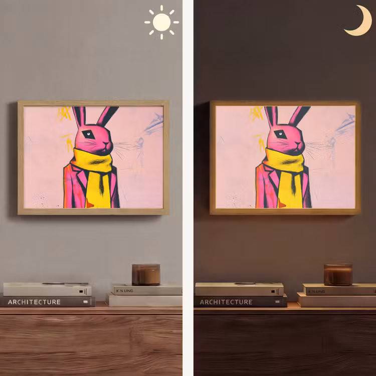 Abstract - Konijn - Sjaal - Geel Light Box met batterij (Wandlamp) middel -sfeer3