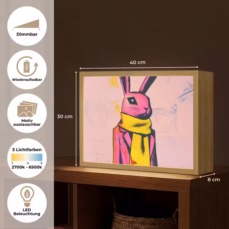 Abstract - Konijn - Sjaal - Geel Light Box met batterij (Wandlamp) middel -USP_websiteoverzichtDE