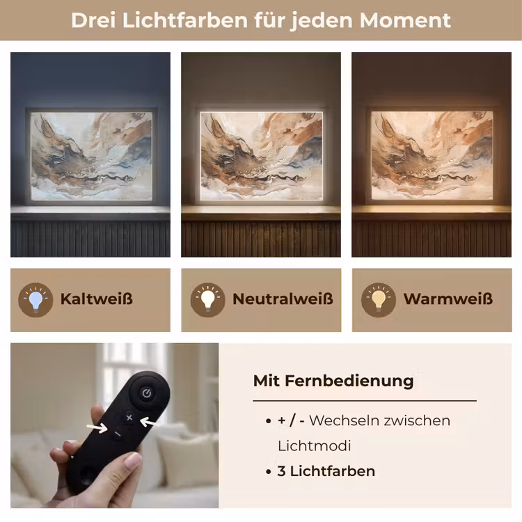 Abstract - Kunst - Verf - Beige - Modern Light Box met batterij (Wandlamp) middel -USP_lichtkleurDE