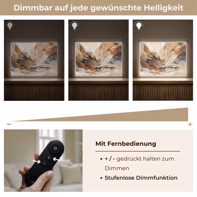 Abstract - Kunst - Verf - Beige - Modern Light Box met batterij (Wandlamp) middel -USP_dimbaarDE