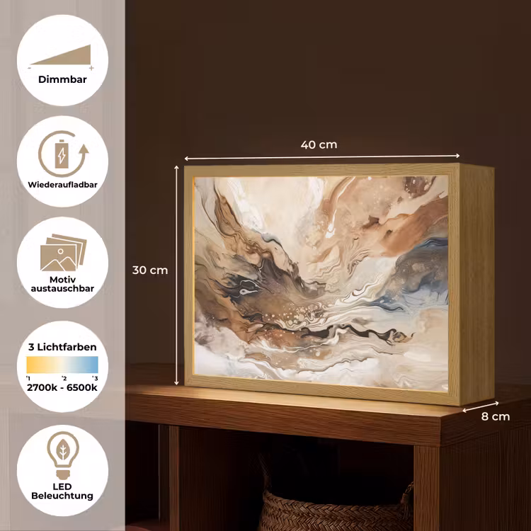 Abstract - Kunst - Verf - Beige - Modern Light Box met batterij (Wandlamp) middel -USP_websiteoverzichtDE