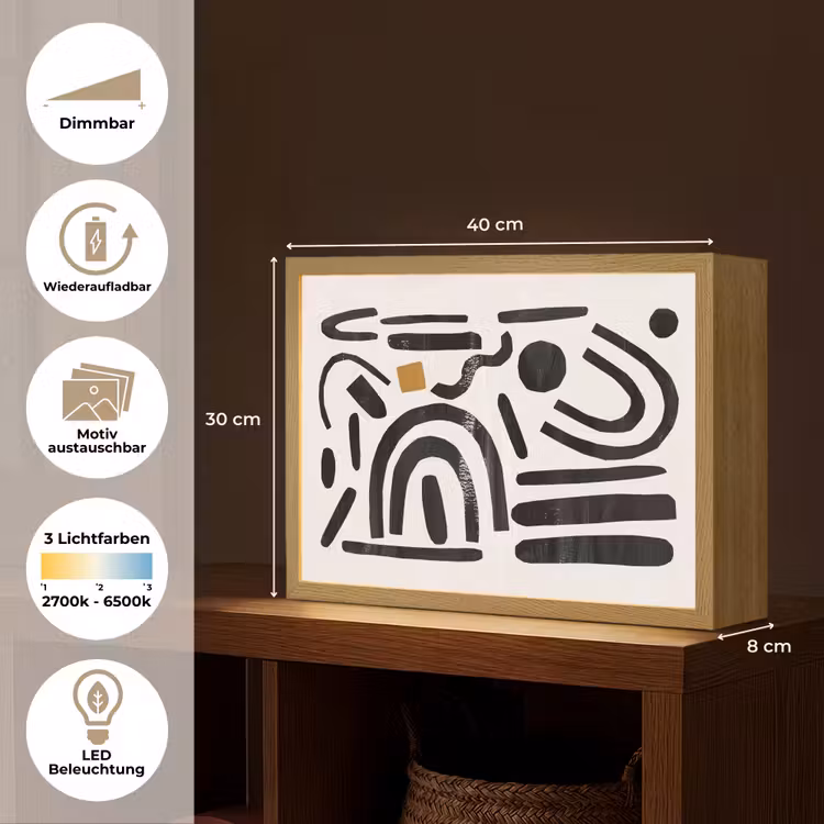Abstract - Kunst - Vormen - Zwart Light Box met batterij (Wandlamp) middel -USP_websiteoverzichtDE