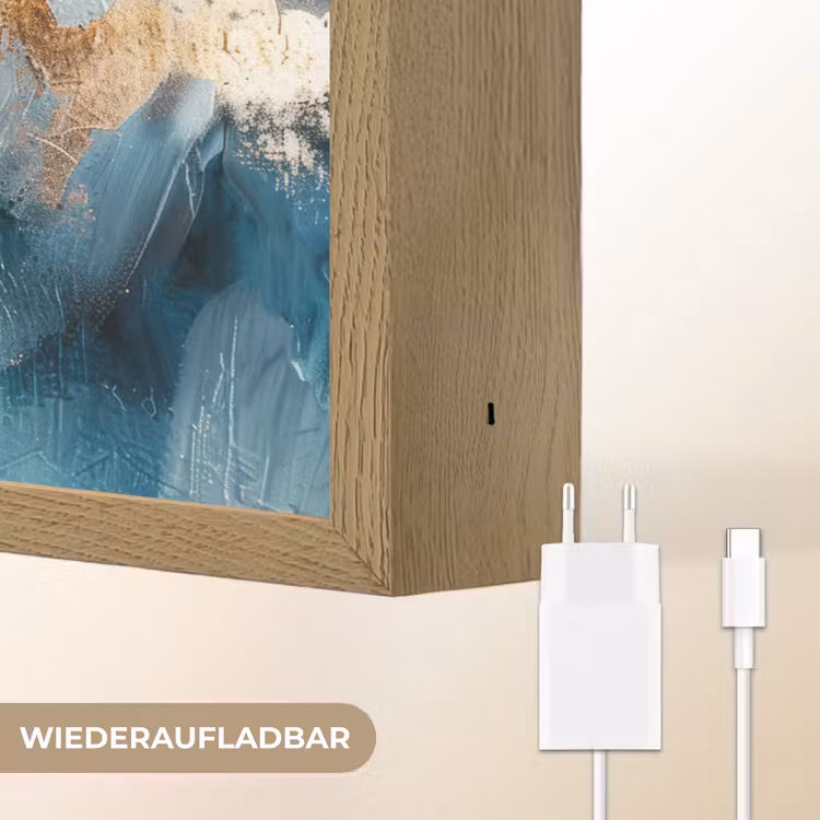 Abstract - Kunst - Gold - Blauw Light Box met batterij (Wandlamp) middel -USP_websiteoplaadbaarDE
