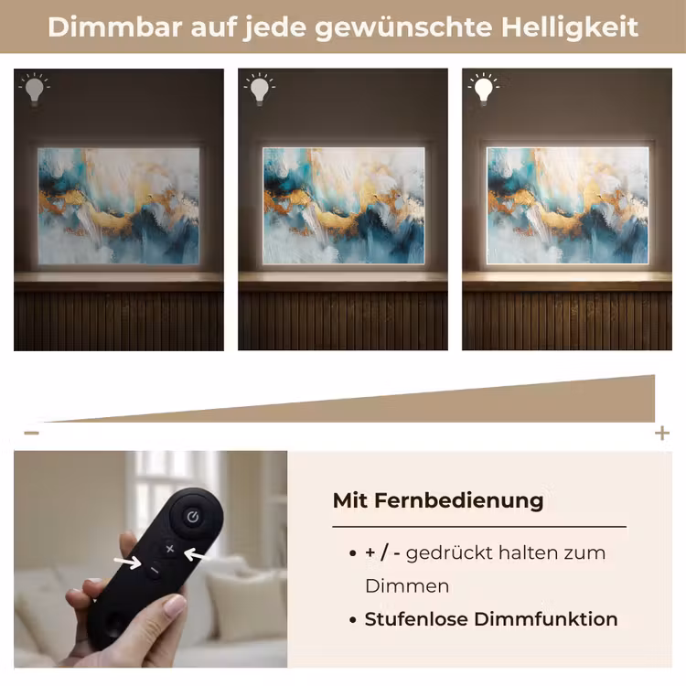 Abstract - Kunst - Gold - Blauw Light Box met batterij (Wandlamp) middel -USP_dimbaarDE