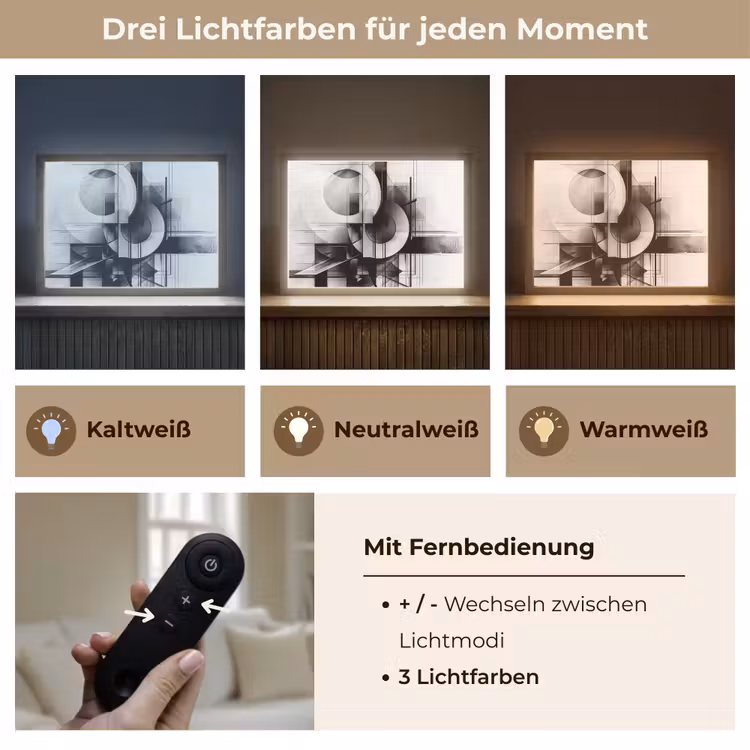 Abstract - Kunst - Modern - Zwart wit Light Box met batterij (Wandlamp) middel -USP_lichtkleurDE