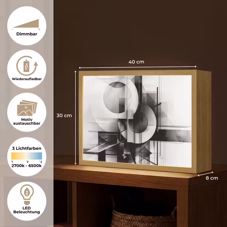 Abstract - Kunst - Modern - Zwart wit Light Box met batterij (Wandlamp) middel -USP_websiteoverzichtDE