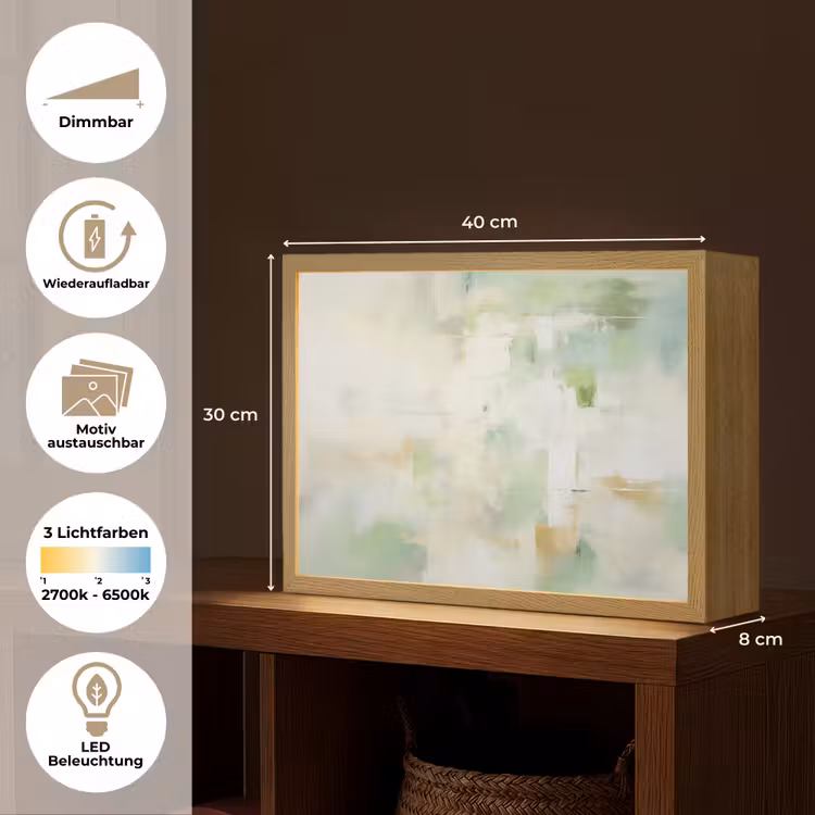 Abstract - Kunst - Wit - Groen - Modern Light Box met batterij (Wandlamp) middel -USP_websiteoverzichtDE