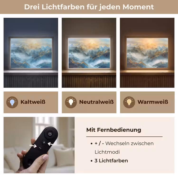 Abstract - Landschap - Bergen - Blauw - Modern Light Box met batterij (Wandlamp) middel -USP_lichtkleurDE