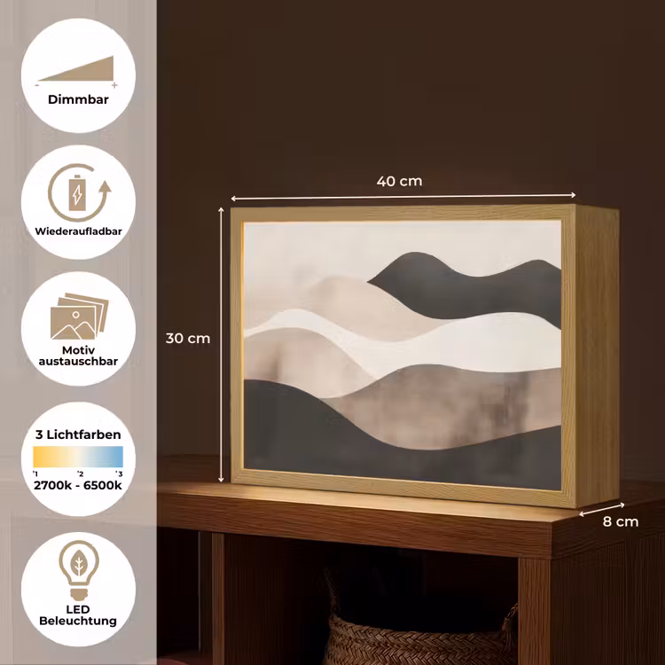 Abstract - Landschap - Golven - Crèmekleur Light Box met batterij (Wandlamp) middel -USP_websiteoverzichtDE