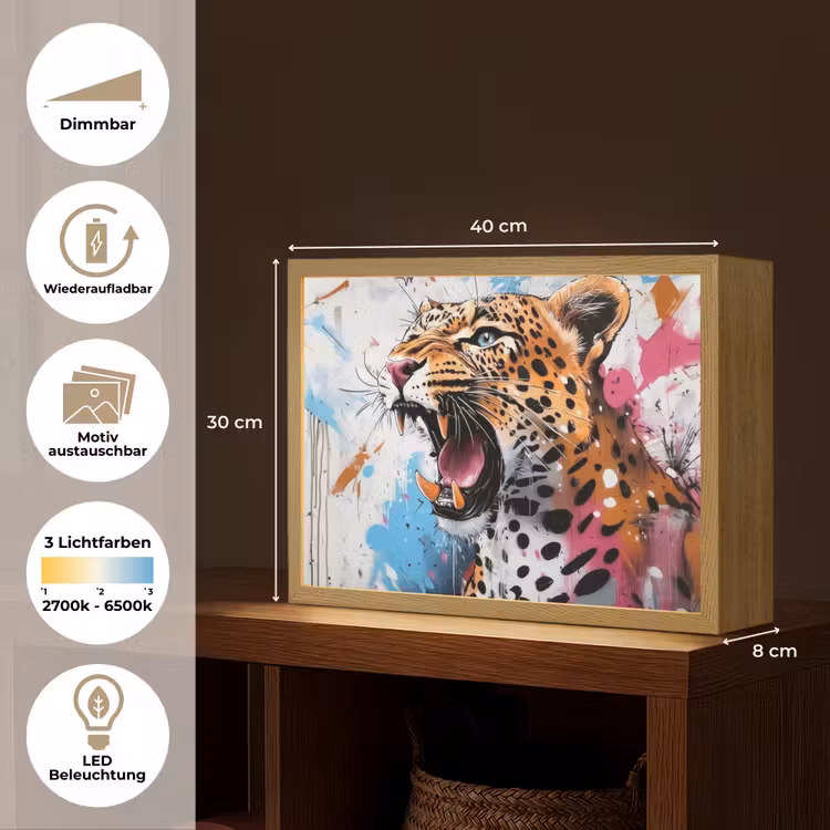 Abstract - Luipaard - Kleurrijk Light Box met batterij (Wandlamp) middel -USP_websiteoverzichtDE