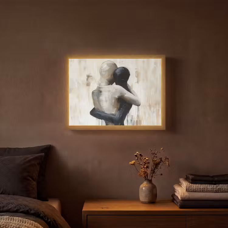 Abstract - Liefde - Zwart wit - Modern Light Box met batterij (Wandlamp) middel -sfeer4