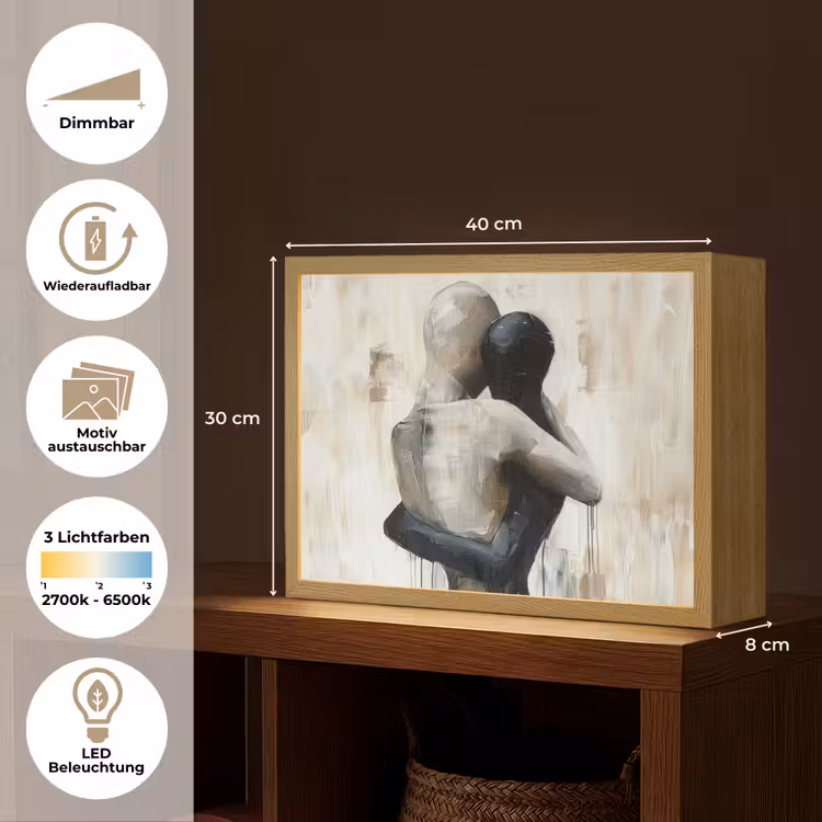Abstract - Liefde - Zwart wit - Modern Light Box met batterij (Wandlamp) middel -USP_websiteoverzichtDE