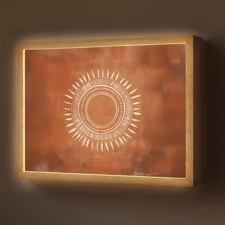 Abstract - Lijnen - Zonnestralen - Roodbruin Light Box met batterij (Wandlamp) middel -z3d_website