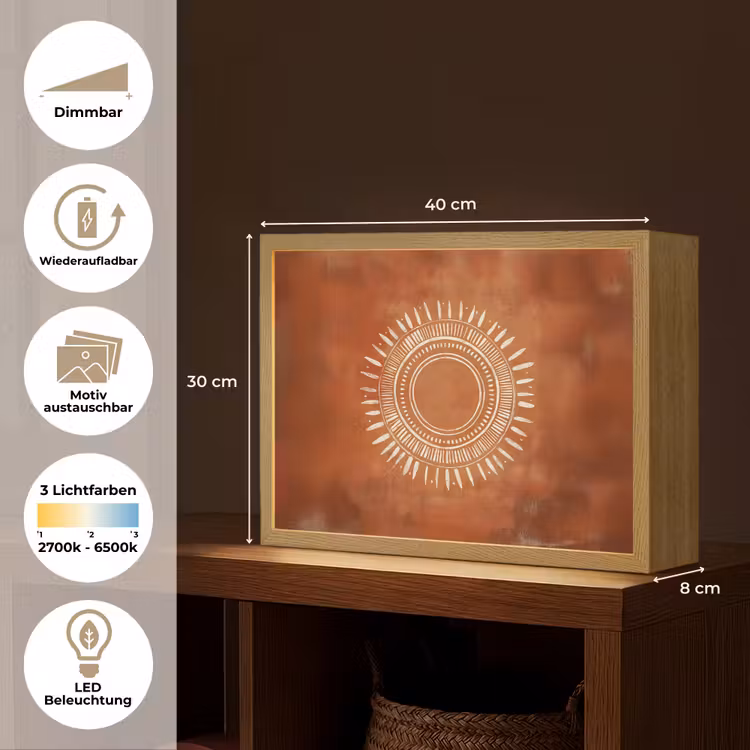 Abstract - Lijnen - Zonnestralen - Roodbruin Light Box met batterij (Wandlamp) middel -USP_websiteoverzichtDE