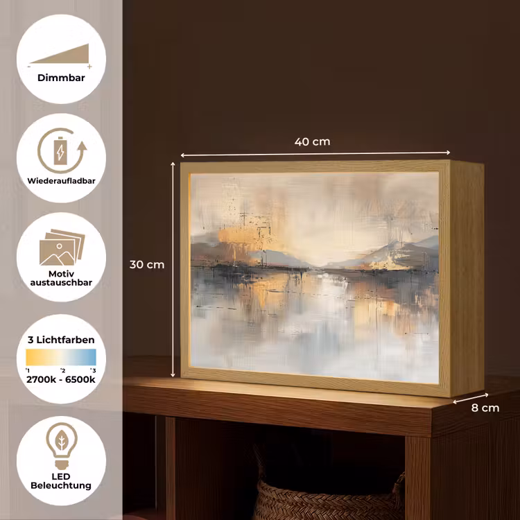 Abstract - Modern - Beige - Aesthetic - Goud Light Box met batterij (Wandlamp) middel -USP_websiteoverzichtDE