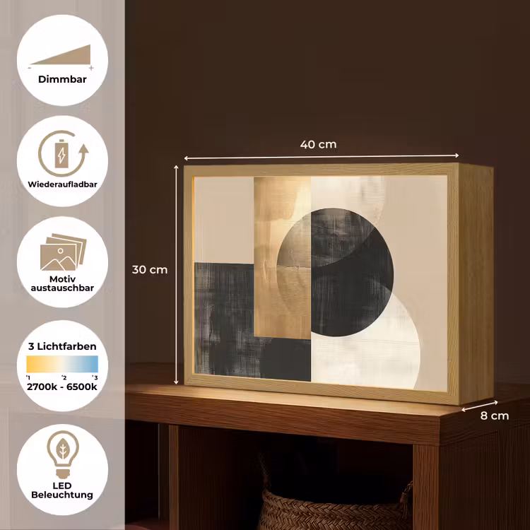Abstract - Modern - Zwart - Goud Light Box met batterij (Wandlamp) middel -USP_websiteoverzichtDE