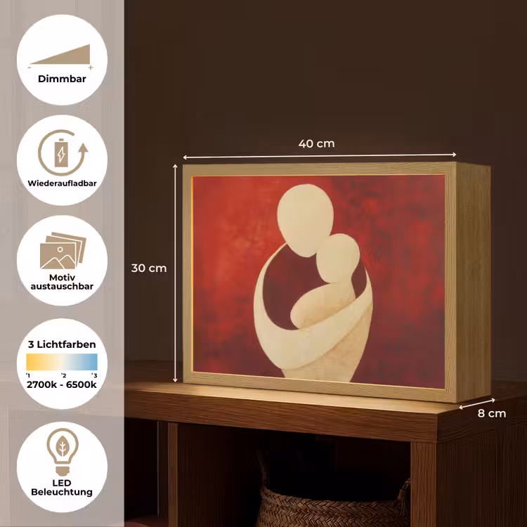 Abstract - Moeder - Kind - Rood Light Box met batterij (Wandlamp) middel -USP_websiteoverzichtDE