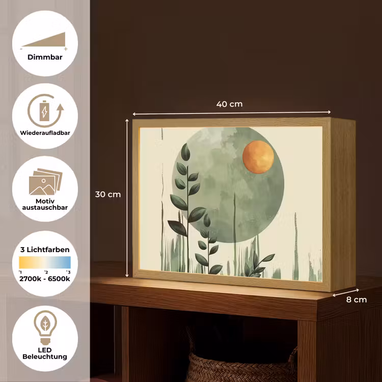 Abstract - Natuur - Kunst - Zon - Modern Light Box met batterij (Wandlamp) middel -USP_websiteoverzichtDE