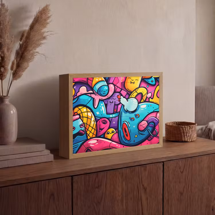 Abstract - Neon - Design - Kleurrijk - Graffiti Light Box met batterij (Wandlamp) middel -sfeer2