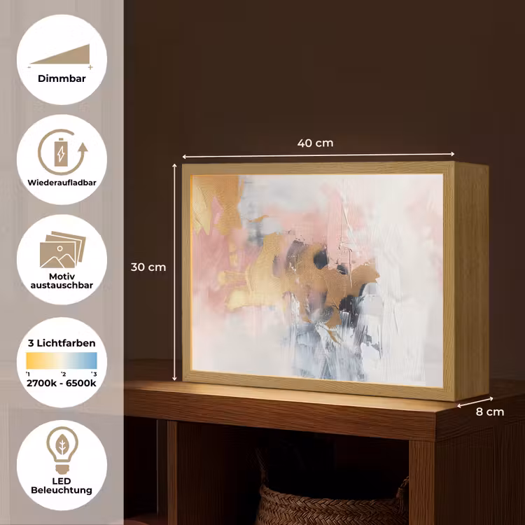 Abstract - Pastel kleuren - Goud - Modern - Aesthetic Light Box met batterij (Wandlamp) middel -USP_websiteoverzichtDE
