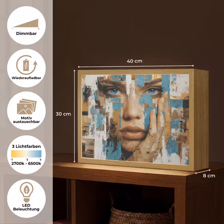 Abstract - Penseelstreken - Blauw - Gezicht Light Box met batterij (Wandlamp) middel -USP_websiteoverzichtDE