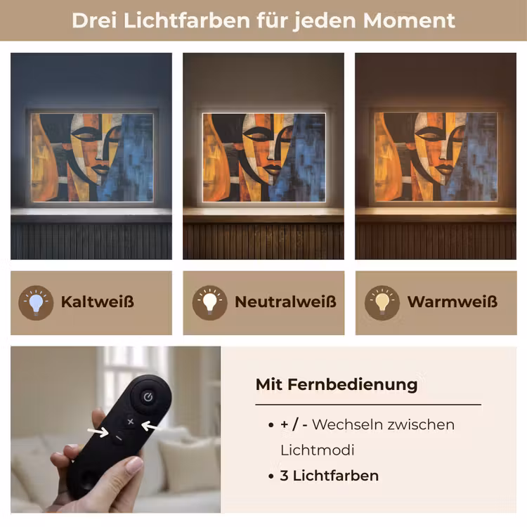 Abstract - Portret - Kleurvakken Light Box met batterij (Wandlamp) middel -USP_lichtkleurDE