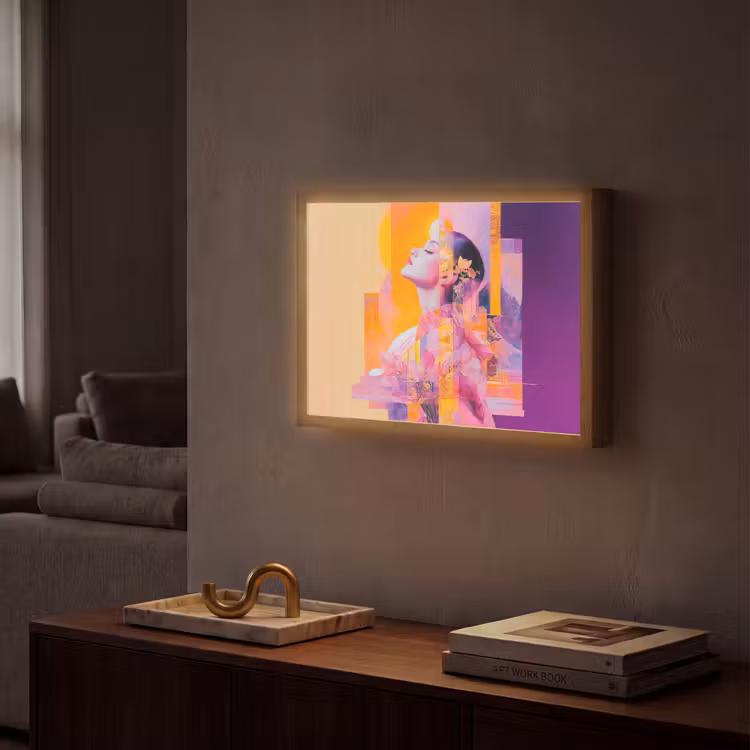 Abstract - Portret - Vrouw - Kleurrijk Light Box met batterij (Wandlamp) middel -sfeer1