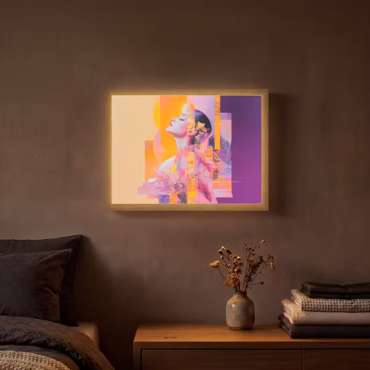 Abstract - Portret - Vrouw - Kleurrijk Light Box met batterij (Wandlamp) middel -sfeer4