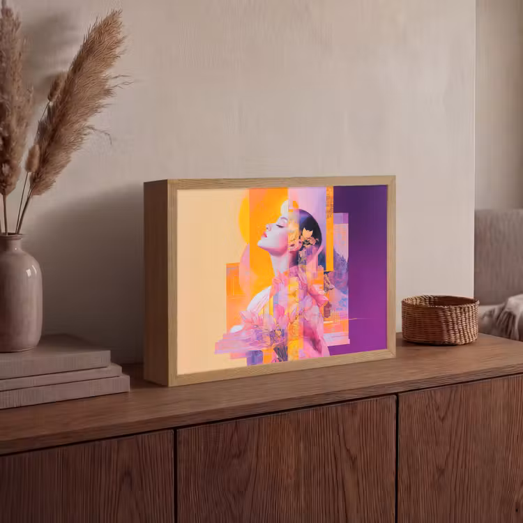 Abstract - Portret - Vrouw - Kleurrijk Light Box met batterij (Wandlamp) middel -sfeer2