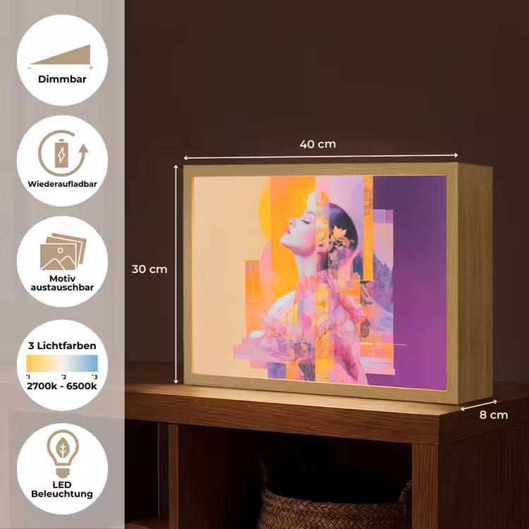 Abstract - Portret - Vrouw - Kleurrijk Light Box met batterij (Wandlamp) middel -USP_websiteoverzichtDE