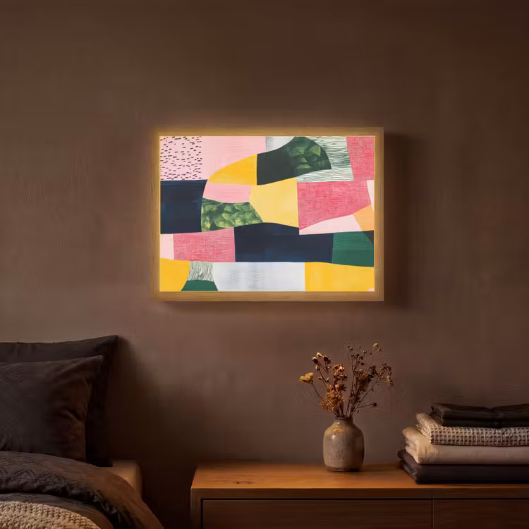 Abstract - Roze - Lappen - Vormen - Geel Light Box met batterij (Wandlamp) middel -sfeer4
