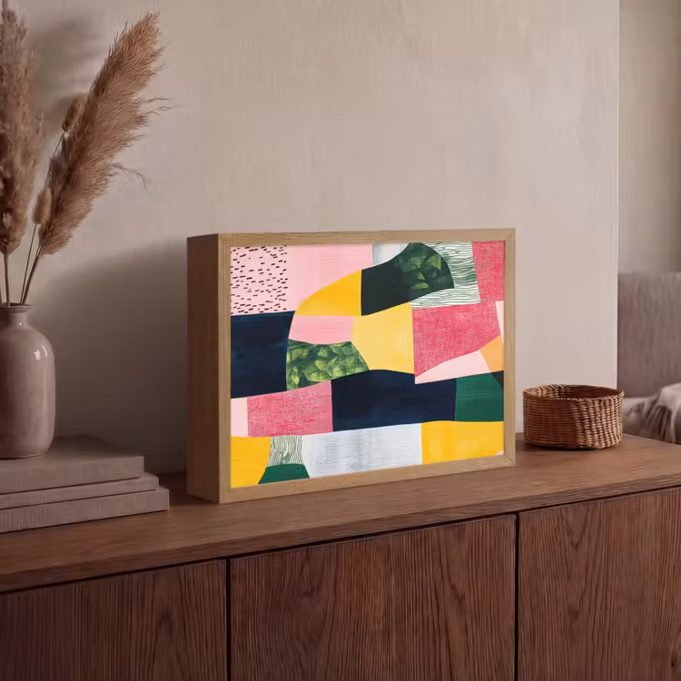 Abstract - Roze - Lappen - Vormen - Geel Light Box met batterij (Wandlamp) middel -sfeer2