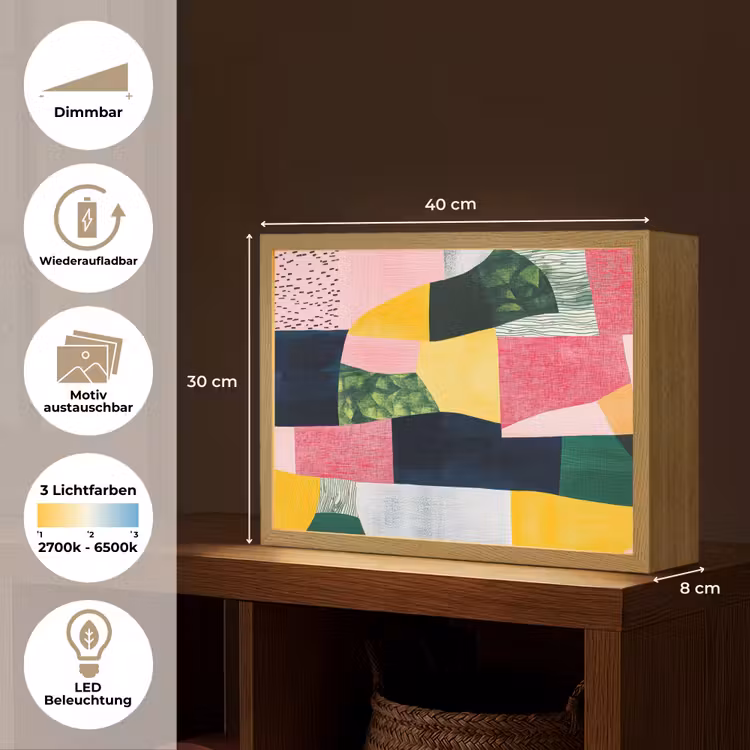 Abstract - Roze - Lappen - Vormen - Geel Light Box met batterij (Wandlamp) middel -USP_websiteoverzichtDE